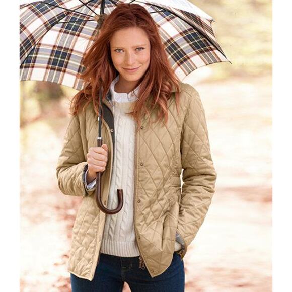 L.L. Bean Khaki Light Brown Quilted Green Corduroy Trim Riding Chore Jacket - Picture 5 of 11